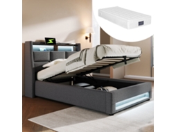 Camas ROLIPO Estofada com Led e Usb 90x200 Cm Cinzento e Bege Claro