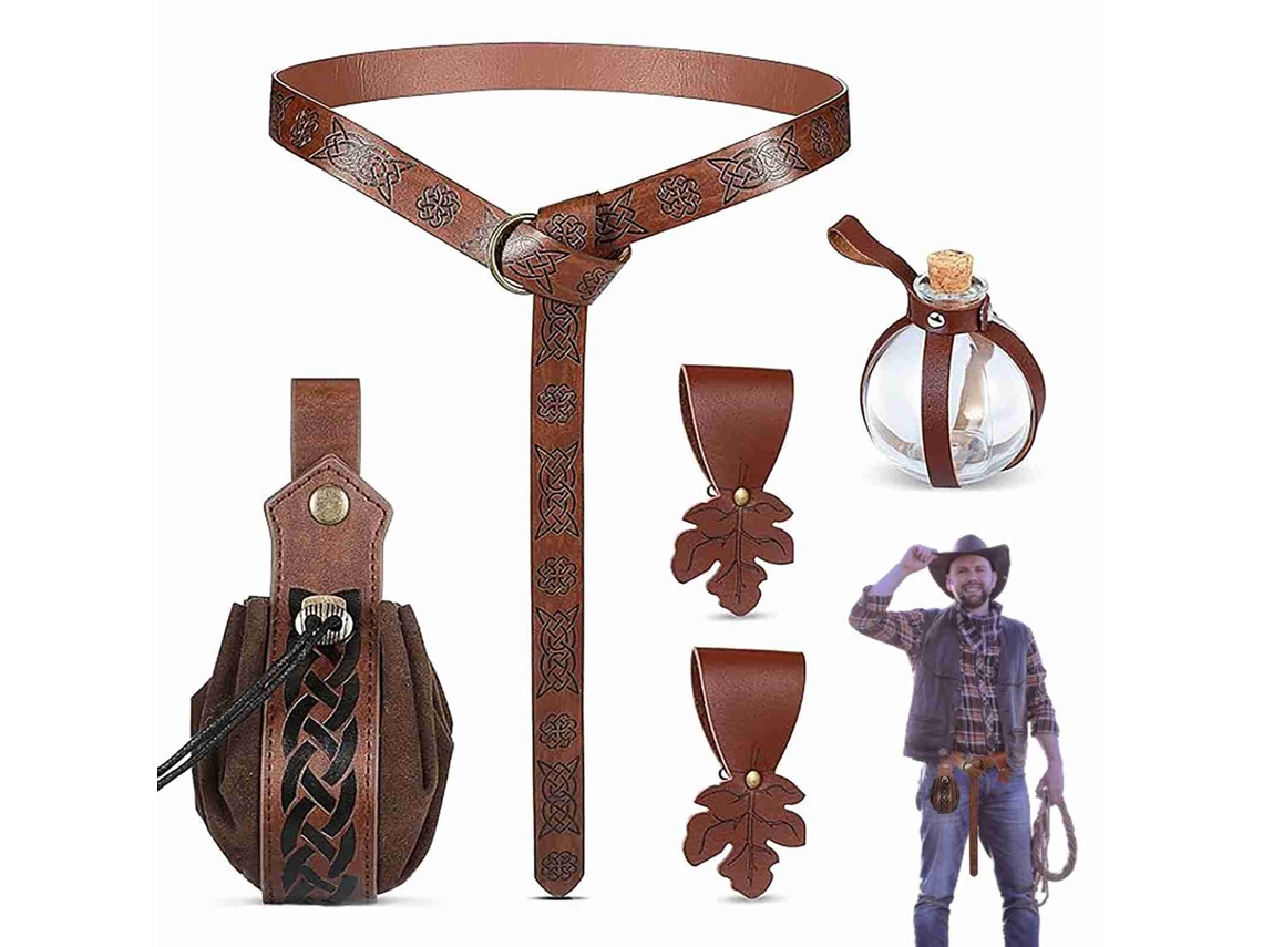 Conjunto de Cintos Viking Medieval 5pcs Couro Artificial Frascos de Poção Cosplay Renascença S/MARCA