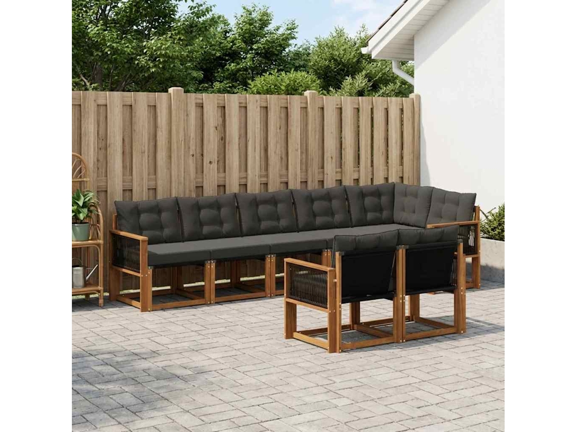 Vidaxl Conjunto De Sofás Para Exterior 8 Pcs Natural E Preto