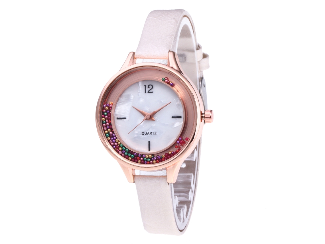Relógio de Pulso Feminino de Quartzo com Pulseira Pu Slim e Esfera Redonda Zhoulianfa (branco)