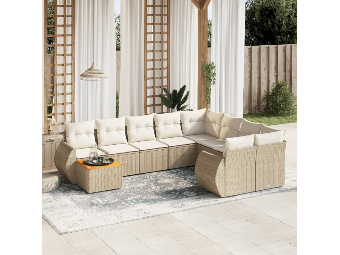 Vidaxl 10 Pcs Conjunto De Sofás P/ Jardim Com Almofadões Vime Pe Bege