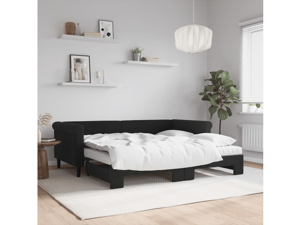 Vidaxl Sofá-cama Com Gavetão E Colchões 90x190 Cm Veludo Preto