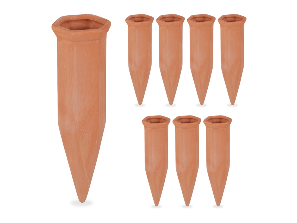 Relaxdays Gotejador Terracota, Conjunto Com 8 Para Garrafas Pet De 1,5 Litros, Ideal Para Plantas De Interior E Balcões.