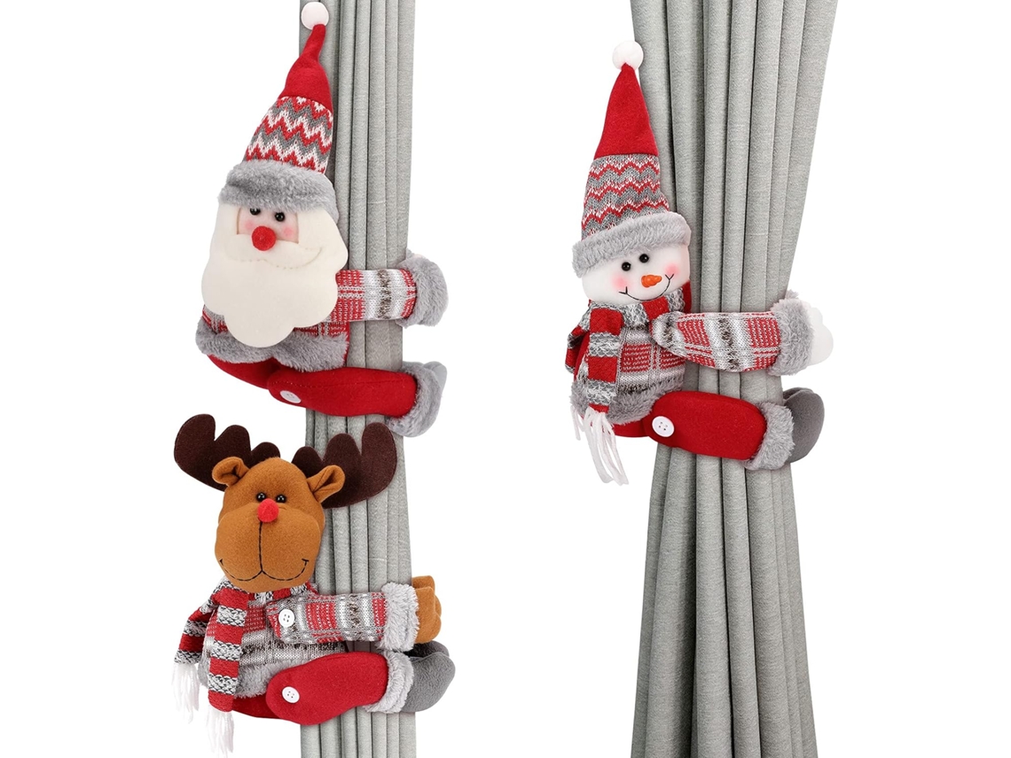 Conjunto De 3 Prendedores De Cortina Natalinos Com Estampa De Desenho Animado Do Papai Noel