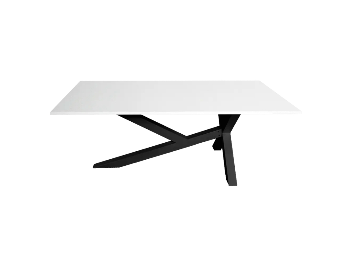 Sala de estar, sala de jantar, escritório, mesa de reuniões. Pernas de metal XY pretas. 140x100cm. Branco. OFILIKE