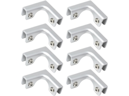 Conjunto de 8 conectores de borda em alumínio para instalação fácil e segura em azulejos de cozinha e banheiro.