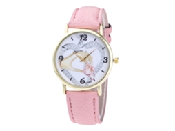 Relógio Feminino Zhoulianfa com Padrão de Coração Pulseira de Couro Pu Quartzo Rosa