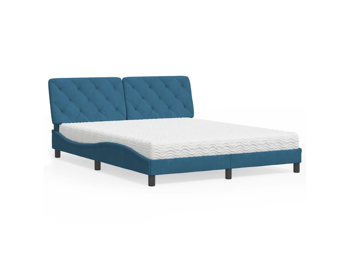 Cama Com Colchão 160x200 Cm Veludo Azul