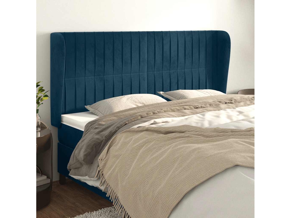 Vidaxl Cabeceira Cama C/ Abas Veludo 183x23x118/128 Cm Azul-escuro