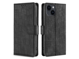 Capa Textura Crocodilo Para Iphone 15 Plus Pele Sintética Anti-choque Preto