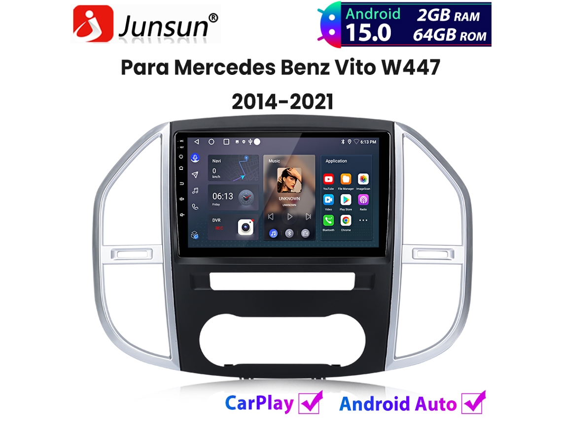 Rádio Automóvel JUNSUN Android 15 Carplay para Mercedes Benz Vito W447 2014-2021 Gps Navi Bt Wifi 2+64gb | JUNSUN