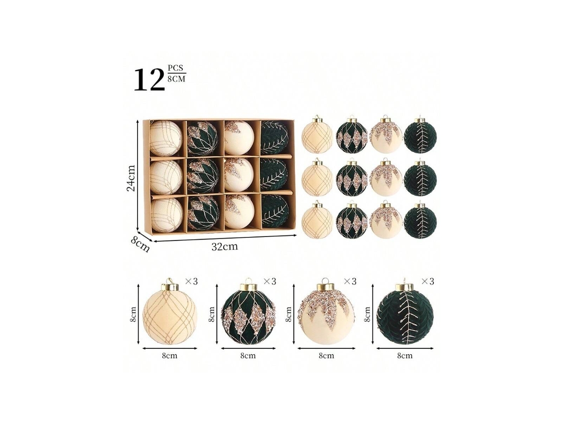 Conjunto De Presente De Bola De Natal, Verde E Branco 8cm Igvtrade