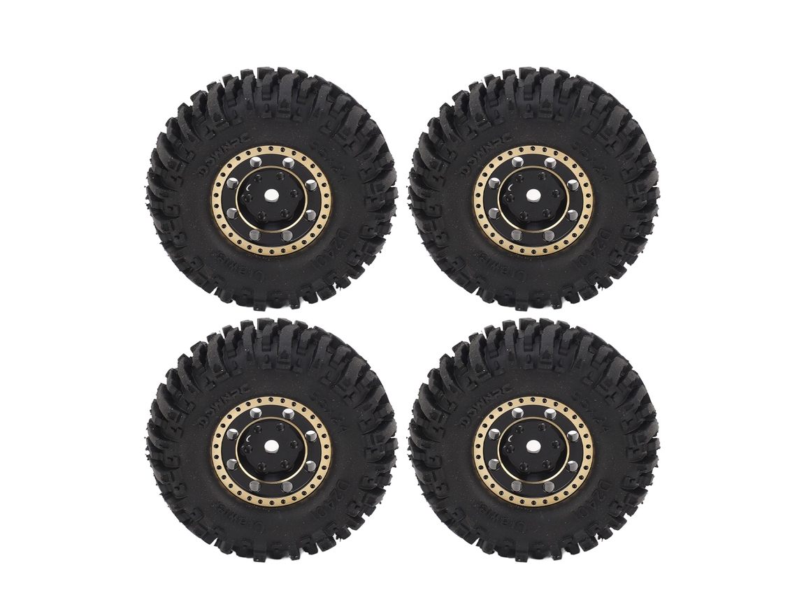 Mali 4pcs Pneu de Borracha Rc Aro de Latão Preto Robusto Pneu de Carro Crawler para Axial Scx24 1/24 Buraco Redondo