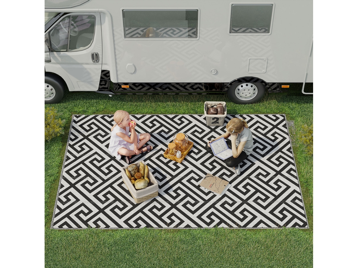 Tapete de Exterior Polipropileno Cor Branco e Preto 182x274x0,3 cm Outsunny