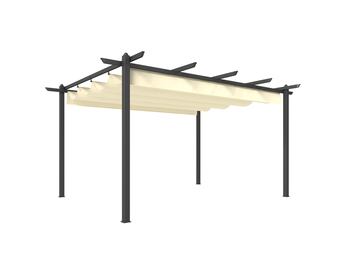 Pérgola de jardim 4x3m creme com telhado retrátil UPF30+ estrutura de alumínio furos de drenagem | S/MARCA
