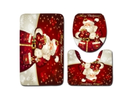 Tapete Banheiro Porta Antiderrapante Natal Boneco Neve Conjunto 3 Peças