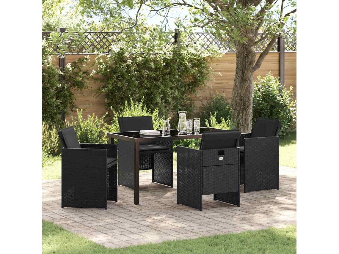 Vidaxl Conjunto De Jantar Para Jardim 5 Unid. Preto Vime Pe