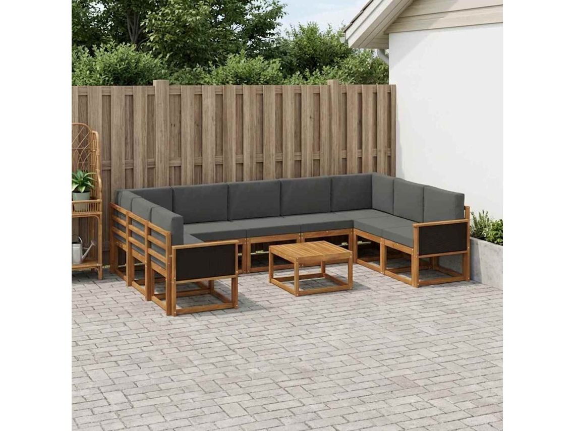 Vidaxl Conjunto De Sofás Para Exterior 10 Pcs Natural E Antracite