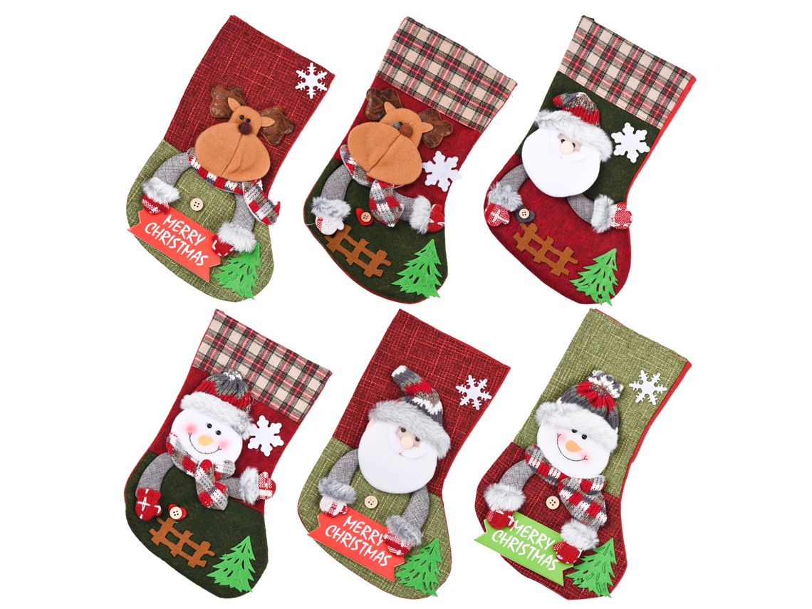 Conjunto de 6 Meias de Natal Coloridas com Papai Noel, Boneco de Neve e Rena LAXISCREED