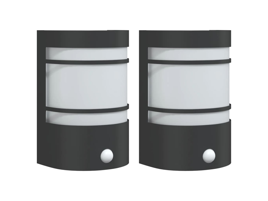 Conjunto 2 Candeeiros parede p/ exterior c/ sensor VIDAXL aço inox. preto