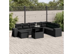 Vidaxl 9 Pcs Conjunto De Sofás P/ Jardim C/ Almofadões Vime Pe Preto