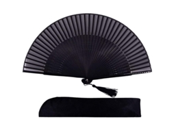 Vento Mão De Seda De Bambu Plegável Estilo Vintage Elegante Presente Para Mulheres (preto)