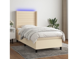 Vidaxl Cama Box Spring C/ Colchão E Led 80x200 Cm Tecido Cor Creme