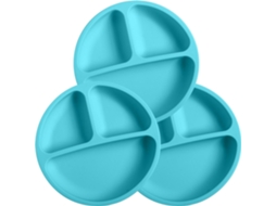 Pratos Infantis Silicone 3 Peças, Divisórias, Anti Derrapante