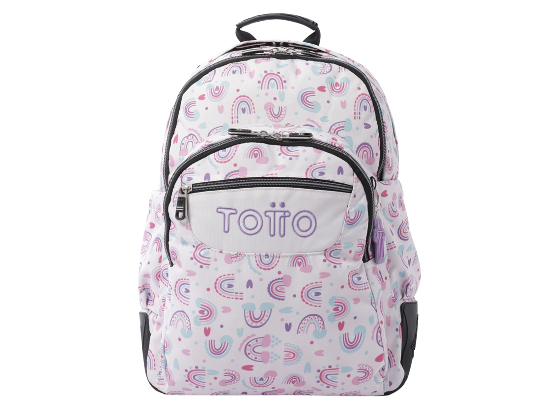 Mochila escolar arco-íris branco e rosa giz de cera TOTTO