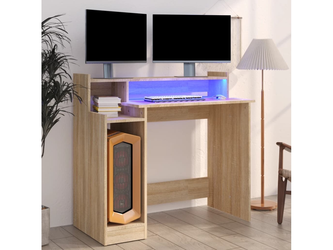 Vidaxl Secretária Com Luzes Led 97x45x90 Cm Madeira Processada Sonoma