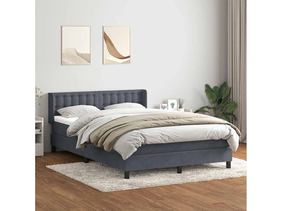 Vidaxl Cama Com Molas/colchão 160x210 Cm Veludo Cinzento-escuro
