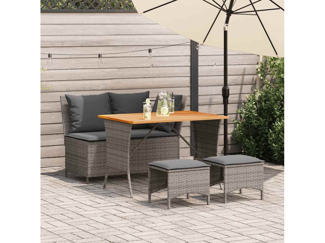 Vidaxl 4 Pcs Conjunto De Jantar P/ Jardim C/ Almofadões Vime Pe Cinza