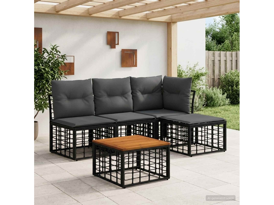 Vidaxl Conjunto De Sofás Para Exterior 5 Pcs Preto E Cinza Escuro