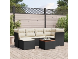 Vidaxl 7 Pcs Conjunto De Sofás P/ Jardim C/ Almofadões Vime Pe Preto