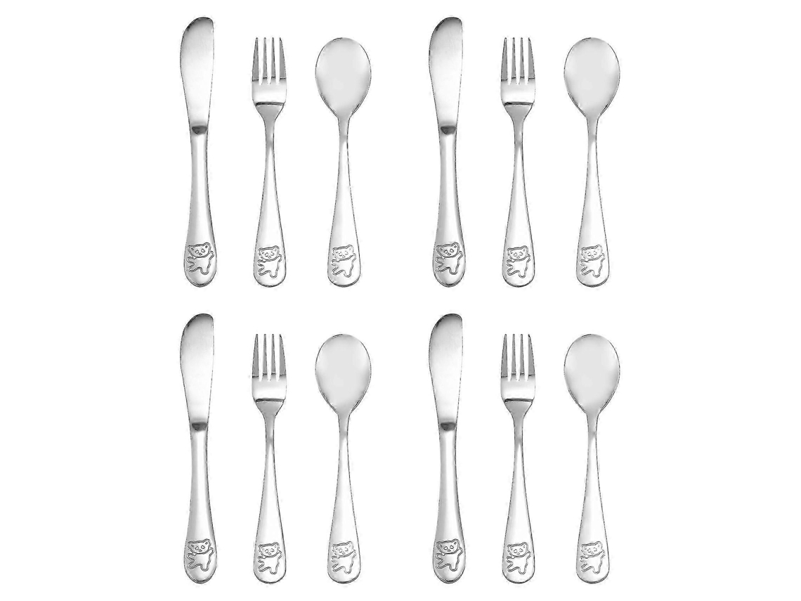 Kit De Utensílios Para Crianças 12 Peças Aço Inoxidável Seguro Prata Adequado Para Crianças A Partir De 24 Meses