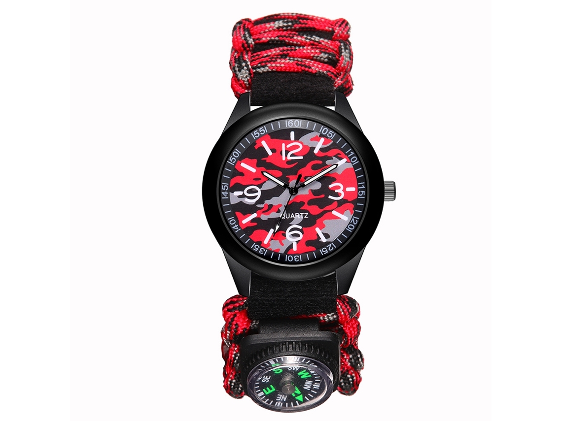 Relógio de pulso masculino para esportes ao ar livre com bússola, ideal para caminhadas, montanhismo e camping - Vermelho