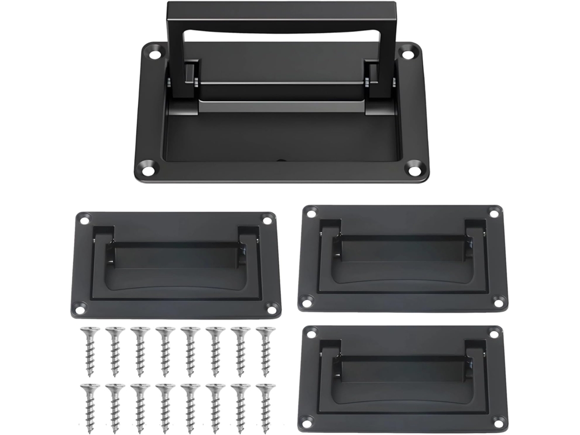 Conjunto De 4 Puxadores Embutidos Para Portas, Acabamento Preto Fosco, Com Parafusos De Montagem Inclusos Ferragens