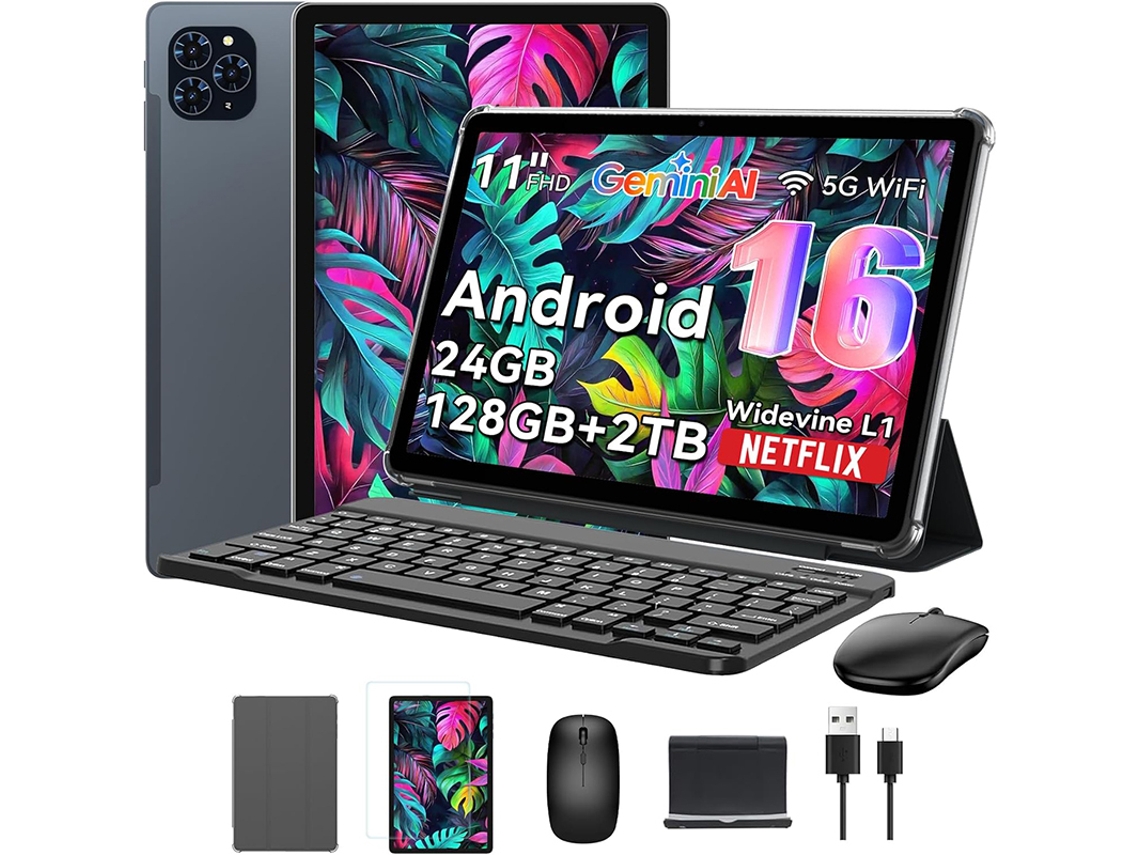 Tablet Zenva T90 11'' 24 GB 128 GB/SD 2 TB, Android 16, 8000 Mah, Gemini Al, Com Teclado, Capa, Stcylet, Rato