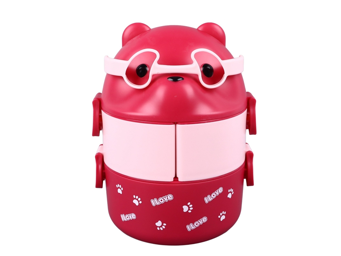 Lancheira Bento 2 Camadas, Portátil, Reutilizável E À Prova De Vazamento, Para Escola, Trabalho E Camping, Padrão Urso Cor Rosa