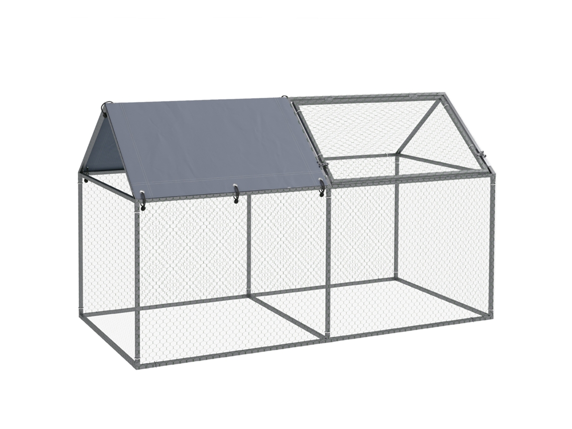Gaiola para Pequenos Animais de Aço com 1 Porta Superior e Cobertura Anti uv para Exterior Jardim 198x100x120 Cm Prata Ge