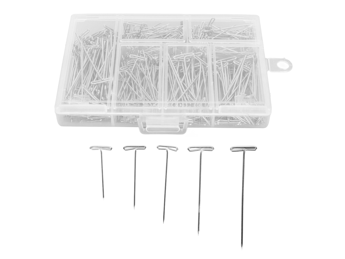 450 Alfinetes Em Forma De T De Aço Inoxidável Assorted Para Perucas, Artesanato E Costura Com Caixa Transparente