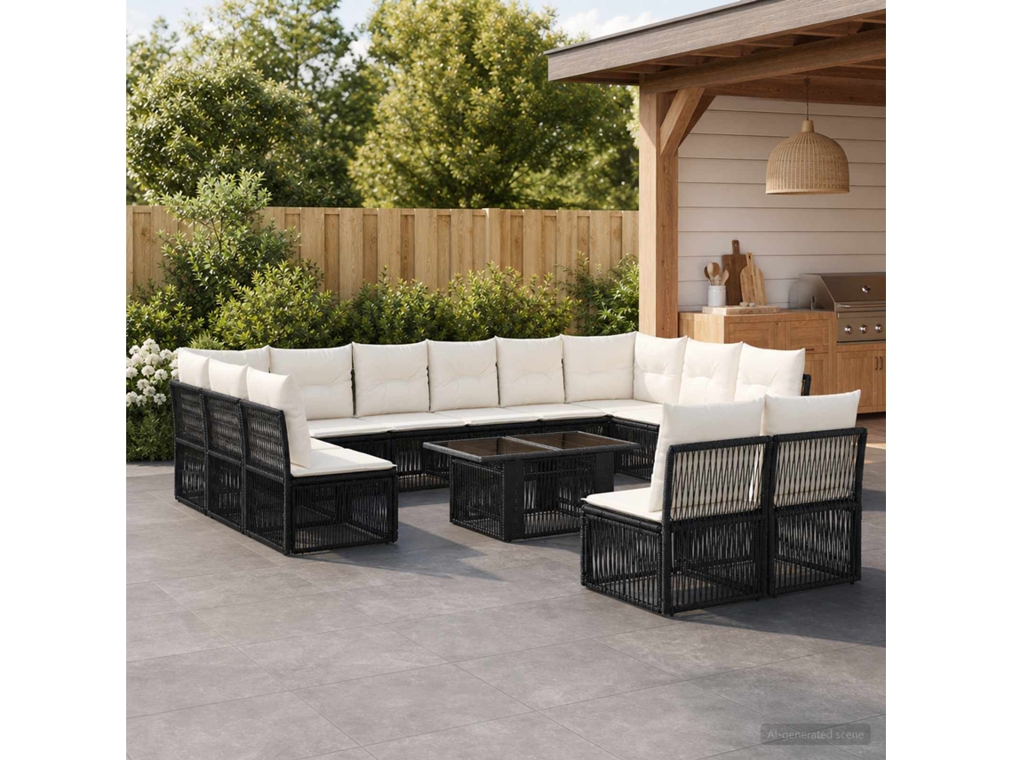 Vidaxl Conjunto De Sofá De Jardim 13 Unid. Preto Vime Pe