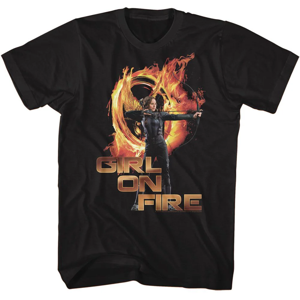 Unisex Adult T-shirt Rockinstone Hunger Games Movie Girl On Fire Black Sizel