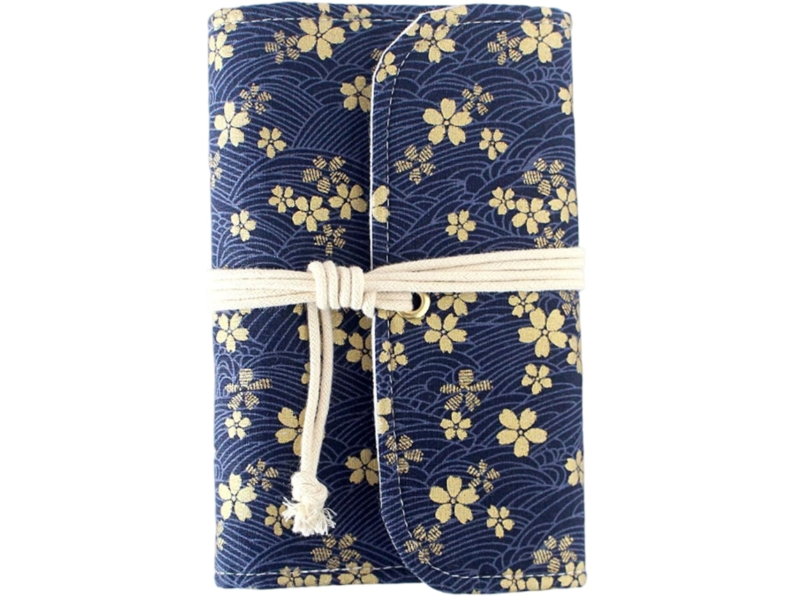 Caderno A6 Recarregável Capa Tecido Macio Com Estampa Ondulada Flores De Cerejeira Japonesas, Páginas Em