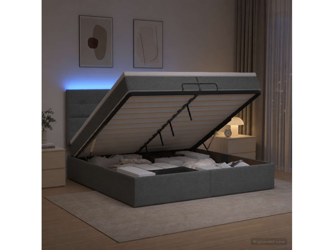 Vidaxl Cama Ottoman Com Colchão E Led Cinzento-escuro 200 X 200 Cm
