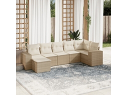 Vidaxl 7 Pcs Conjunto De Sofás P/ Jardim Com Almofadões Vime Pe Bege