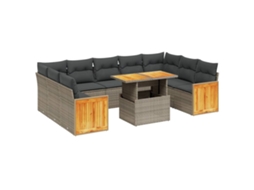 Conjunto de 10 Sofás de Jardim com Almofadões Vime Pe Cinzento MAISON EXCLUSIVE