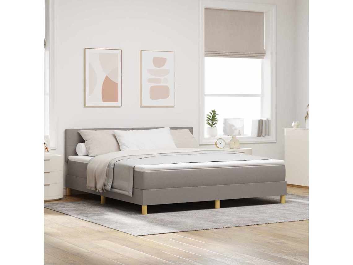 Vidaxl Cama Box Com Almofada Cinzento-acastanhado 180 X 200 Cm Tecido