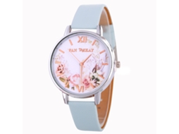 Relógio de Pulso Feminino de Quartzo com Pulseira de Couro Pu Estilo Simples Azul Claro