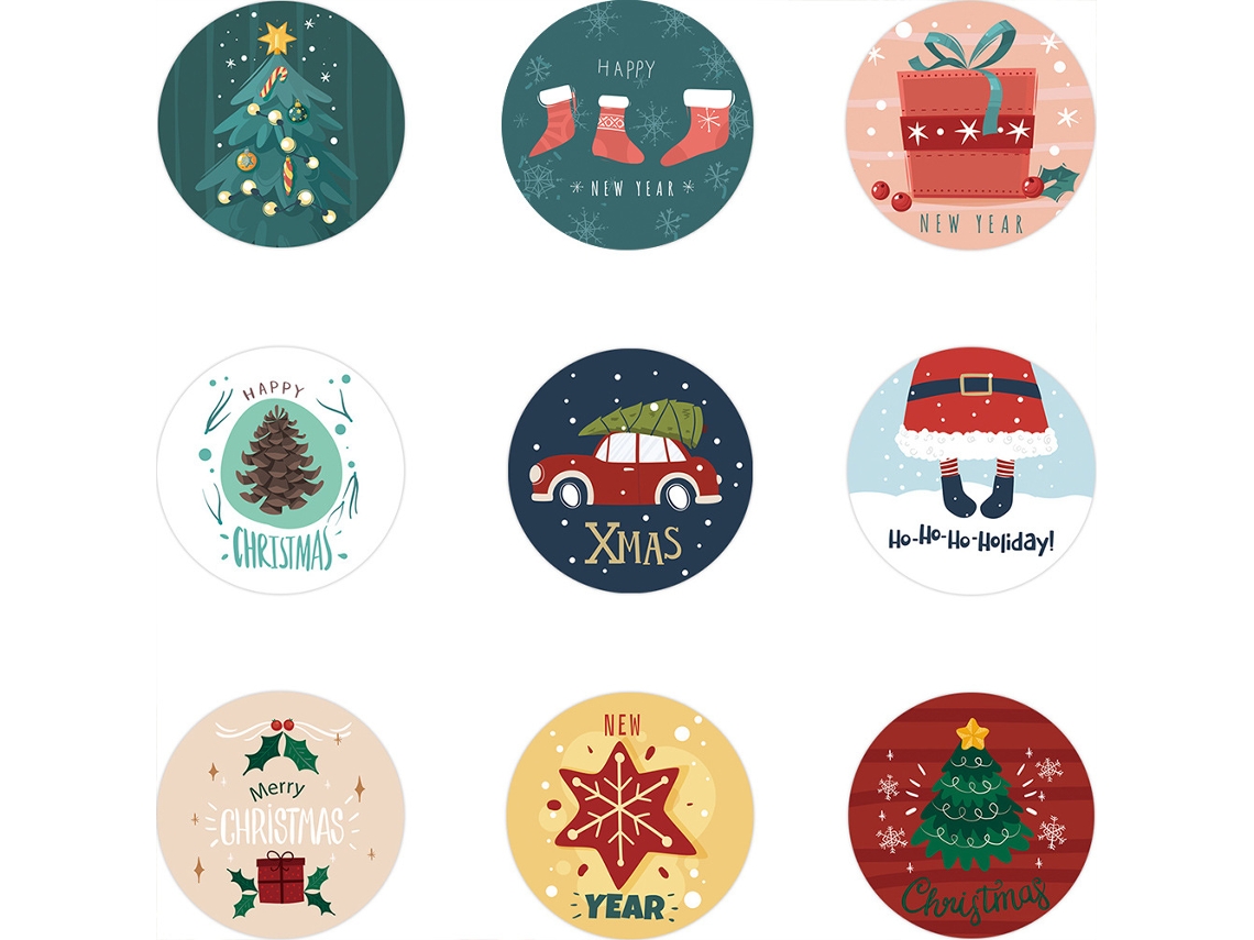 Conjunto De Adesivos De Natal  Adesivos Etiquetas Redondas Cartões Envelopes - 90un*